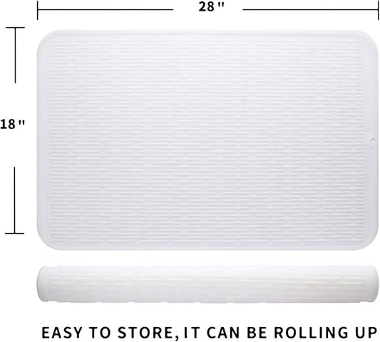 MicoYang Silicone Dish Drying Mat for Multiple Usage,Easy clean,Eco-friendly,Heat-resistant Silicone Mat for Kitchen Counter or Sink,Refrigerator or Drawer Liner Translucent 3XL 28 inches x 18 inches