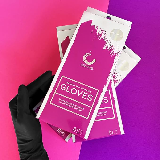 Colortrak Premium Grip Reusable Gloves, 4 Pairs (8 Gloves Total), Powder Free Latex, Durable and Chemical Resistant, Textured for Better Grip, Extra Long Cuff, Washable, Black, Medium