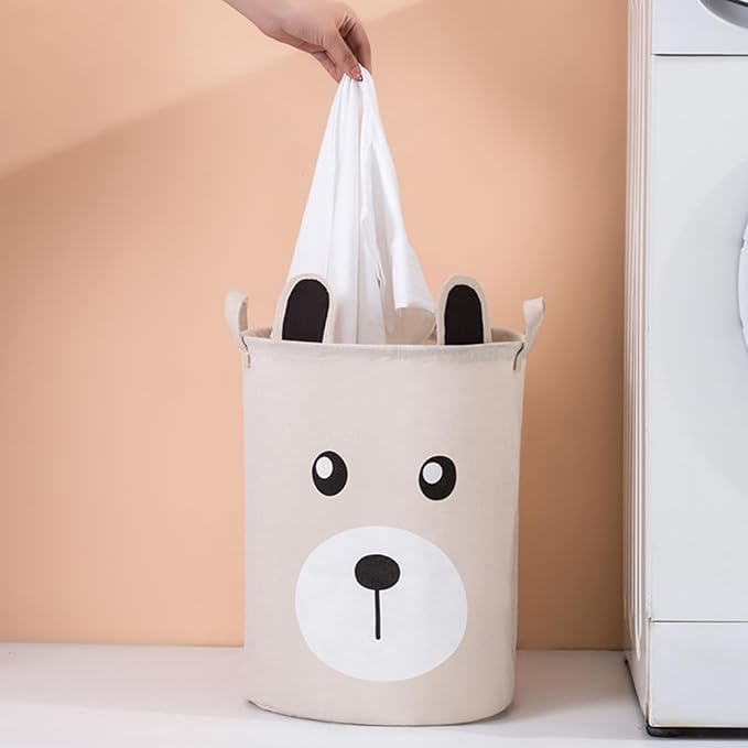 Kids Laundry Basket, Canvas and Linen Round Laundry Basket with Handles, Foldable Large Capacity Organizer for Storing and Children's Toys, Organizer