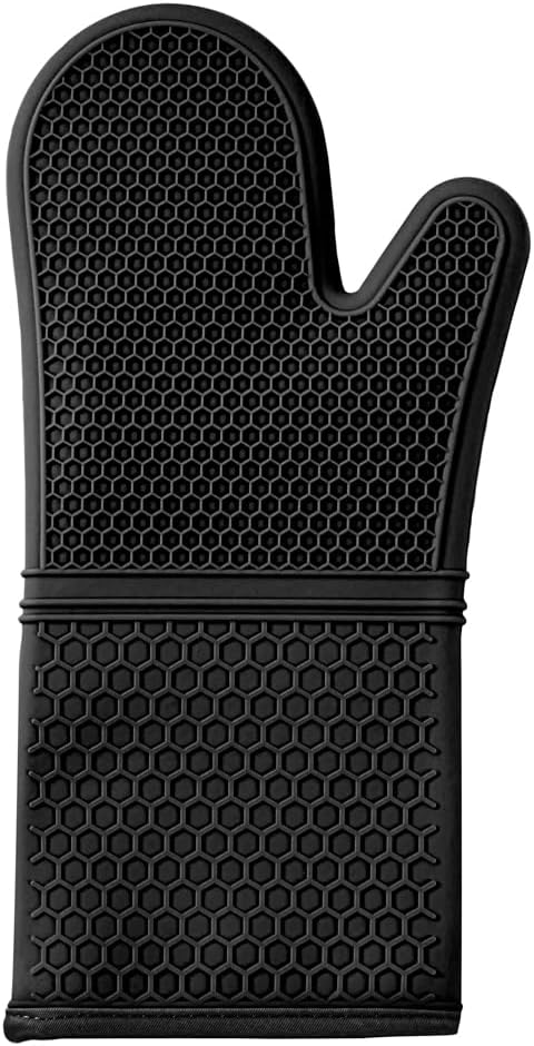 Restaurantware 2-Piece Silicone Oven Mitts Set 1 Case of 13.98 x 7.28 x 1.57 Inches Cotton Lined Heat Resistant Gloves, Slip-Resistant Waterproof Oven Gloves, Black Cooking Mitts for Baking and BBQ