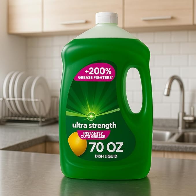 Ultra Strength Liquid Dish Soap, Heavy Duty Degreaser, Tough on Grease, Gentle on Hands, Concentrated Formula, Fresh Scent, Large 70 fl oz Bottle for Kitchen Cleaning