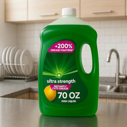 Ultra Strength Liquid Dish Soap, Heavy Duty Degreaser, Tough on Grease, Gentle on Hands, Concentrated Formula, Fresh Scent, Large 70 fl oz Bottle for Kitchen Cleaning