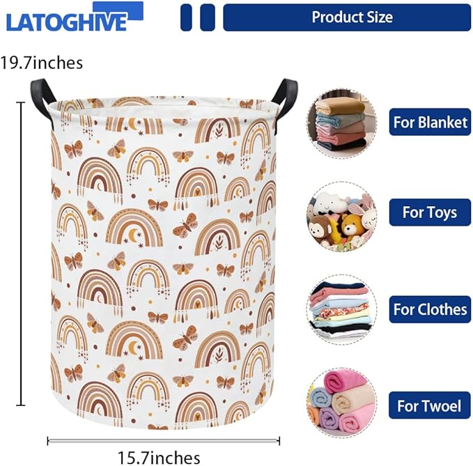 Baby Laundry Hamper kids laundry Basket Waterproof Storage Bin for Bedroom Toy Clothes Organizer Basket Woodland Animals Room Décor(Rainbow)