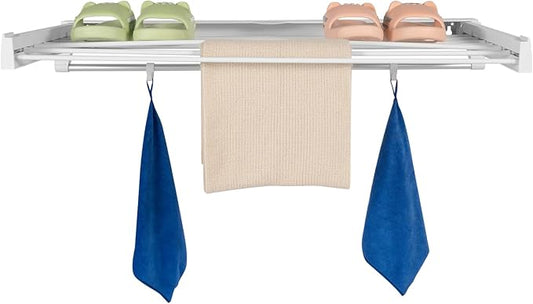 Wall Mounted Clothes Drying Rack, Foldable Laundry Hanger Dryer Rack, Laundry Drying Rack Collapsible with 4 Hooks Clothes Garment Drying Organizer