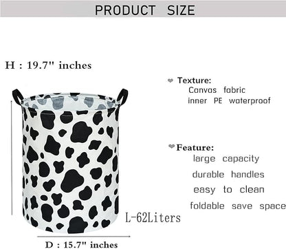 KUNRO Round Laundry Gift Basket Storage Hamper, Clothes Storage Organizer Bins, Shelf Basket with Handles for Room Decor (Rould Cow pattern)