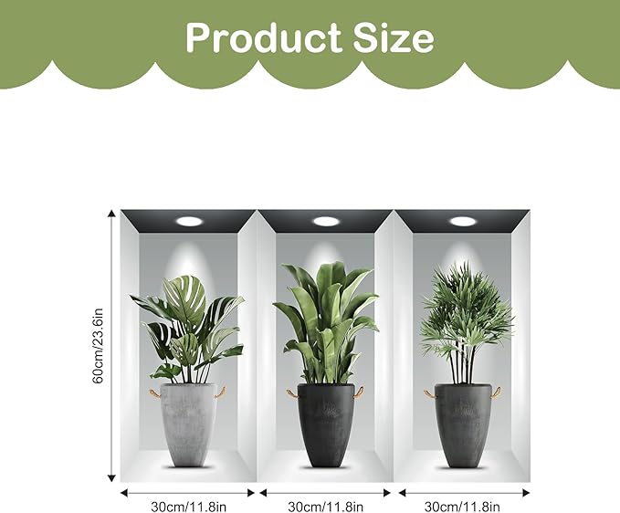 Tanlaby 3 Pack Green Plants Wall Stickers 3D Realistic Potted Plant Wall Decals Self-Adhesive Mural Removable Natural Art Sticker for Office Living Room Bedroom Art Room Sofa Backdrop Decor