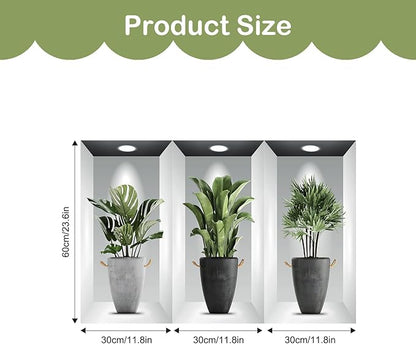 Tanlaby 3 Pack Green Plants Wall Stickers 3D Realistic Potted Plant Wall Decals Self-Adhesive Mural Removable Natural Art Sticker for Office Living Room Bedroom Art Room Sofa Backdrop Decor