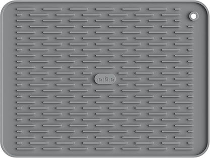 ME.FAN Silicone Dish Drying Mat for Kitchen Counter, Dish Drying Pad for Sink, Refrigerator or Drawer, Countertop Protection Pad M - 16''×12'' - Grey