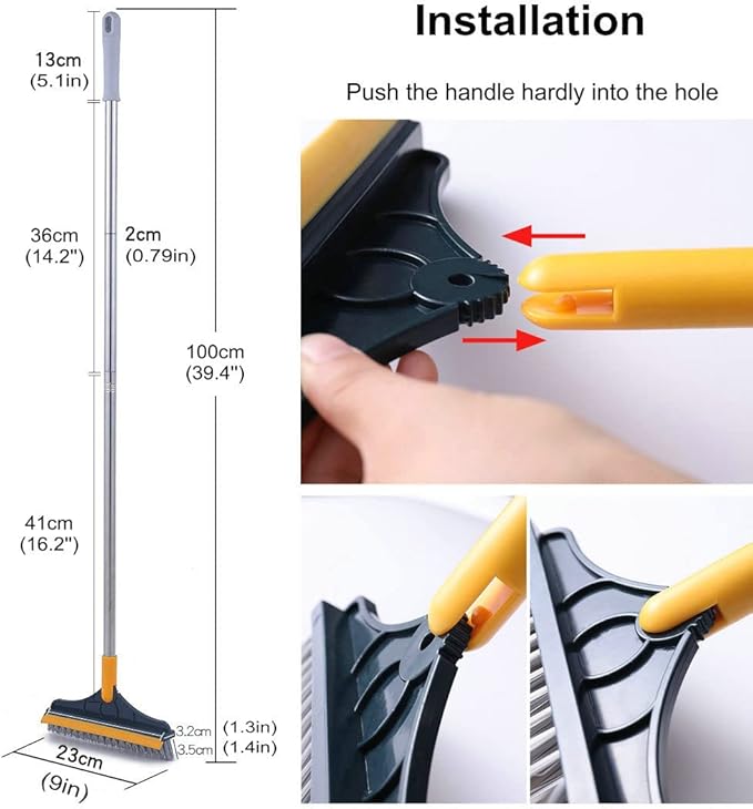 2 in 1 Cleaning Scrub Brush Grout Brush Scrape Floor Scrub Brush with Long Handle V-Shape Stiff Bristle Brush Scrubber with Squeegee 120°Rotating Shower Scruber for Cleaning Bathroom Glass Wall