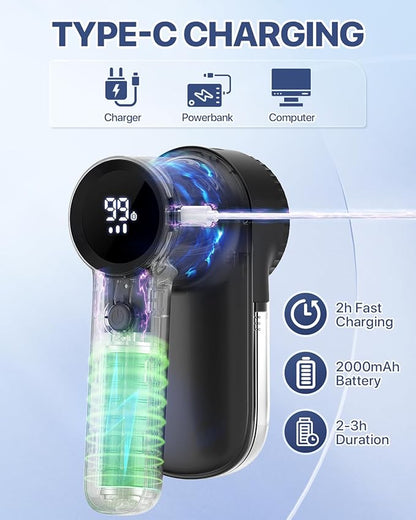 Rechargeable Fabric Shaver Lint Remover : 3-Speeds Sweater Shaver with LED Display & LED Light, Electric Lint Shaver for Clothing & Furniture, 3 Extra Blades, Type-C Fast Charging Port - Black