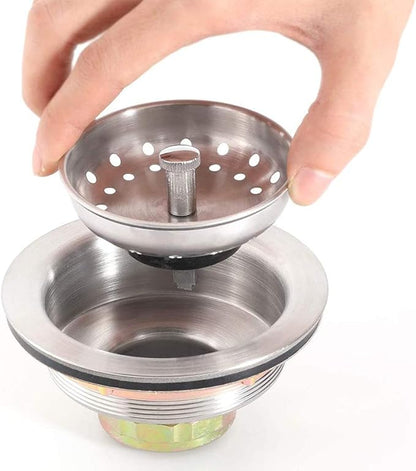 KONE 3-1/2 Inch Kitchen Sink Drain Assembly with Strainer Basket/Drain Stopper, All Stainless Steel Sink Drain Kit Durable and Rustproof
