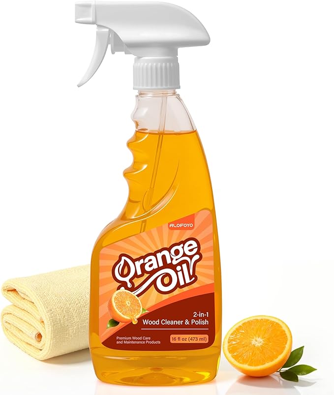 2-in-1 Wood Cleaner Furniture Polish - Natural Orange Oil Spray Protect Wood Surface Safely, Enhanced Furniture Restorer Finish Cabinets, Tables, Antique, Floor, 16oz Total