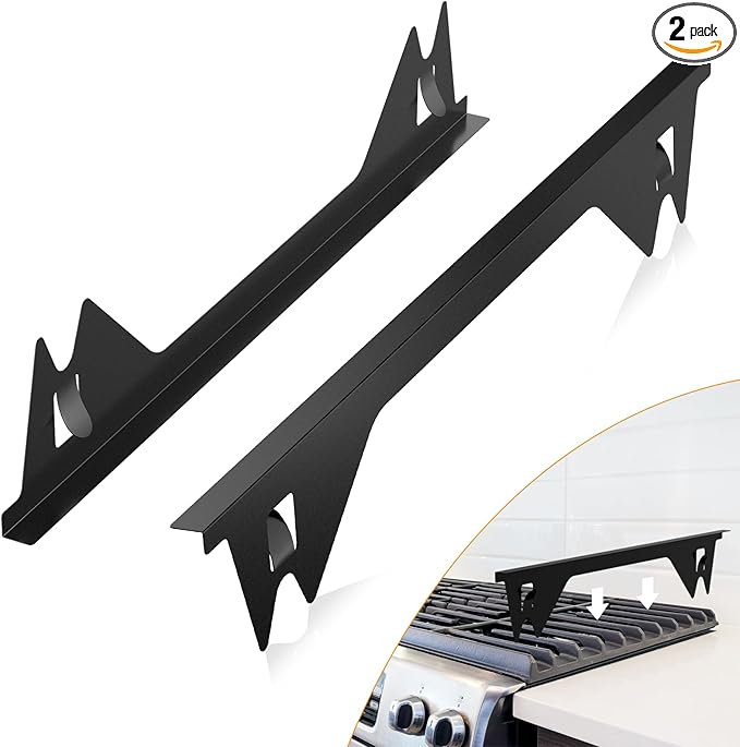 Stove Gap Covers Stainless Steel -Length 23.4" Width 0.79",Stove Gap Filler, Oven Gap Filler, Oven Side Gap Filler, Range Trim Kit, Heat Resistant and Easy to Clean, Black(2PCS)