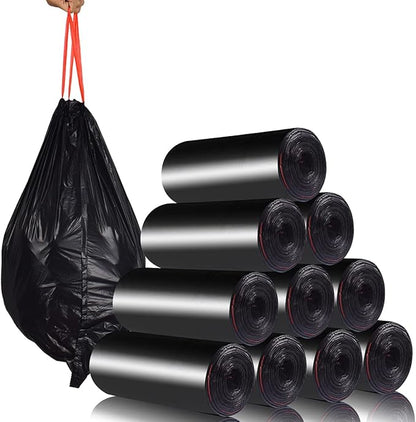 Trash Bags Drawstring Garbage Bags-Coocn Thicker Heavy Bathroom Trash can Liners for Bedroom Home Kitchen 50 Counts ,4-6 Gallon (Black)
