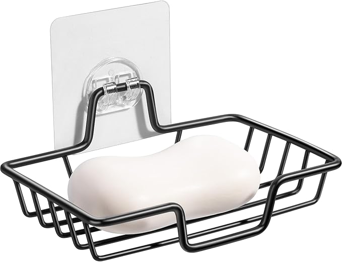 Rainspire Bar Soap Holder for Shower, 304 Stainless Steel Rustproof, Wall Adhesive, Soap Tray Bar Soap Sponge Holder for Bathroom & Kitchen, Square, Black