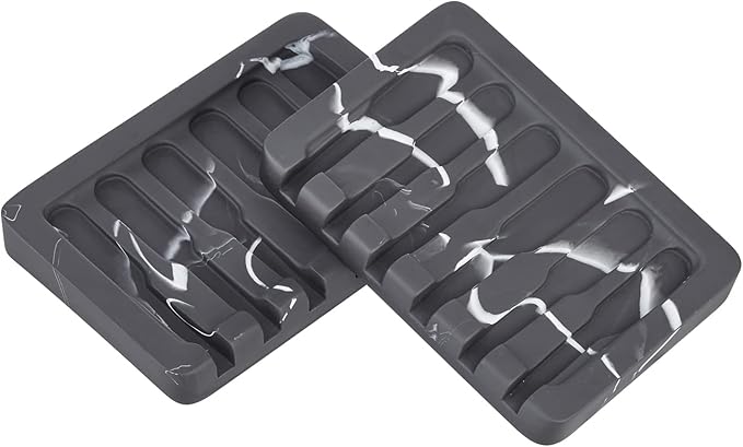 INIUNIK Self Draining Soap Dish - Marble Look Soap Holder Tray Savers Box Container Sponge Holder for Bathroom Shower Kitchen, Black