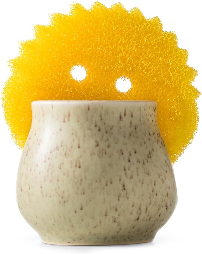 Zoeeker Ceramic Dish Sponge Holder, Sponge Caddy for Kitchen Sink Brush Organizer Scrub Dish Rack for Scrubbers, Bathroom, Sink, Yellow