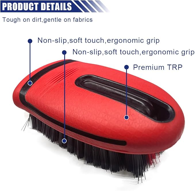 Carpet and Upholstery Cleaning Brush, Hanging Hole Car Cleaning Brush, Leather Seat Brush, Car Detailing Carpet Brush for Car Interior and Home, Fits Scrubbing Couch, Clothes, Tile (Red)