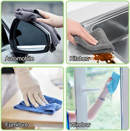 Microfiber Cleaning Cloth, 3 Pcs 11.4 inch x 11.4 inch, Cleaning Rags，Microfiber Cloth, Multi-Functional Cleaning Towels, for Car Detailing, Home, Kitchen (Gray, Green, Blue)