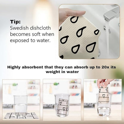 Swedish Dishcloths for Kitchen, 6 Pack heart shape Geometric Reusable Paper Towels Reusable Paper Towels and Dishcloths Sets, Washable Absorbent Cellulose Sponge Cloths No Odor For Cleaning Home