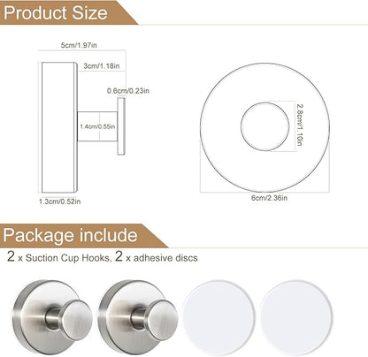ZESLMG Nickel Suction Cup Hooks for Glass Window, Silver Shower Hook for Inside Shower, Removable Towel Hooks for Bathroom Kitchen Wall Glass Door, Wreaths Loofah Suction Hook for Hanging, 2 Pack