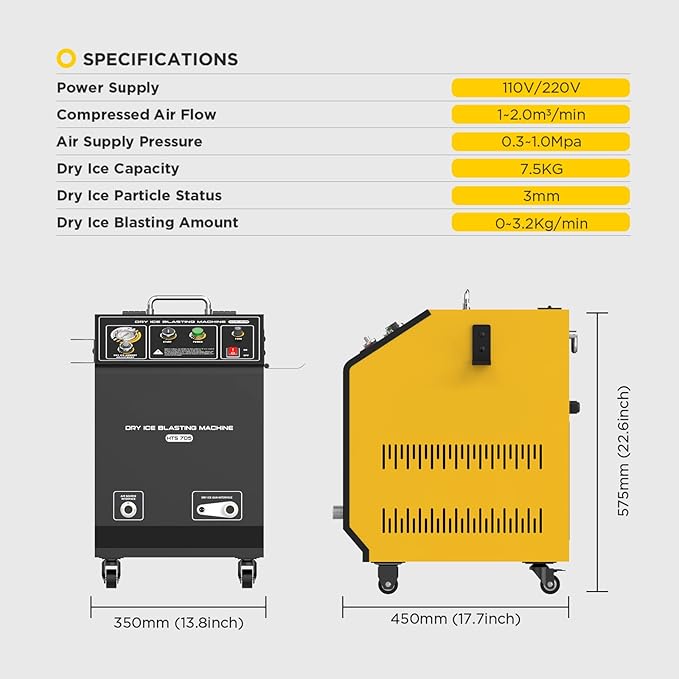 QPKING HTS705 Portable Dry Ice Blasting Machine for Auto Carbon Cleaning, 0-3.2Kg/min Adjustable, 5KG Non-Toxic Cleaner for Automotive/Aviation/Mold, 110V/220V