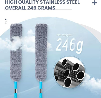 Retractable Gap Dust Cleaner with 4 Reusable Dusting Cloths, Wet & Dry Sweeper Stick Dusters, Bendable Flexible Duster with Extension Pole for Gap Cleaning Under Appliances Furniture (Regular)
