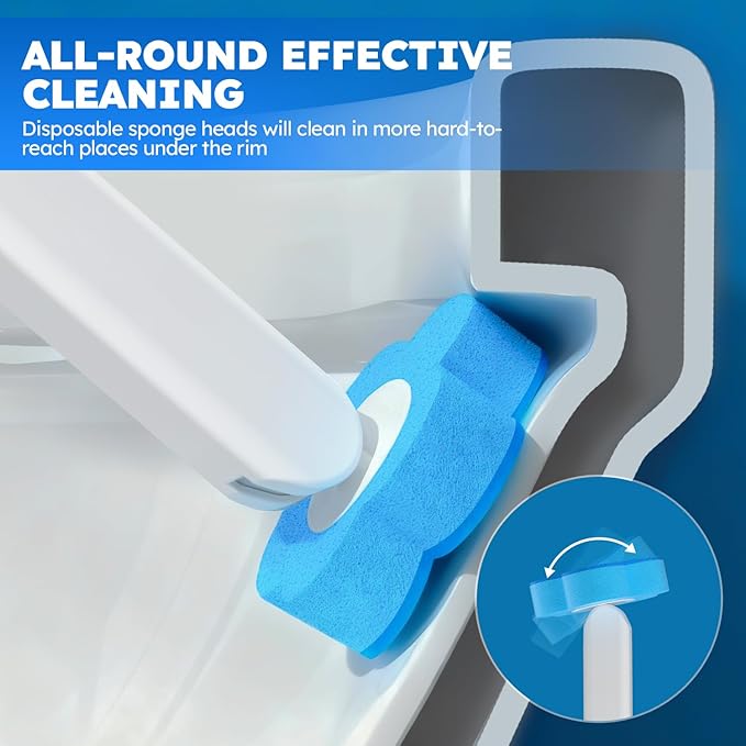 Disposable Toilet Brush 2 Pack- Toilet Bowl Cleaner, Toilet Bowl Brush, Each Toilet Wand with 10PCS Brush Refills for Bathroom Deep Cleaning (2 Pack, White)