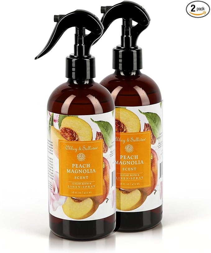 Abbey & Sullivan Linen Spray, Peach Magnolia, Fabric Freshener and Fragrance Room Spray, Pack of 2, 16 oz