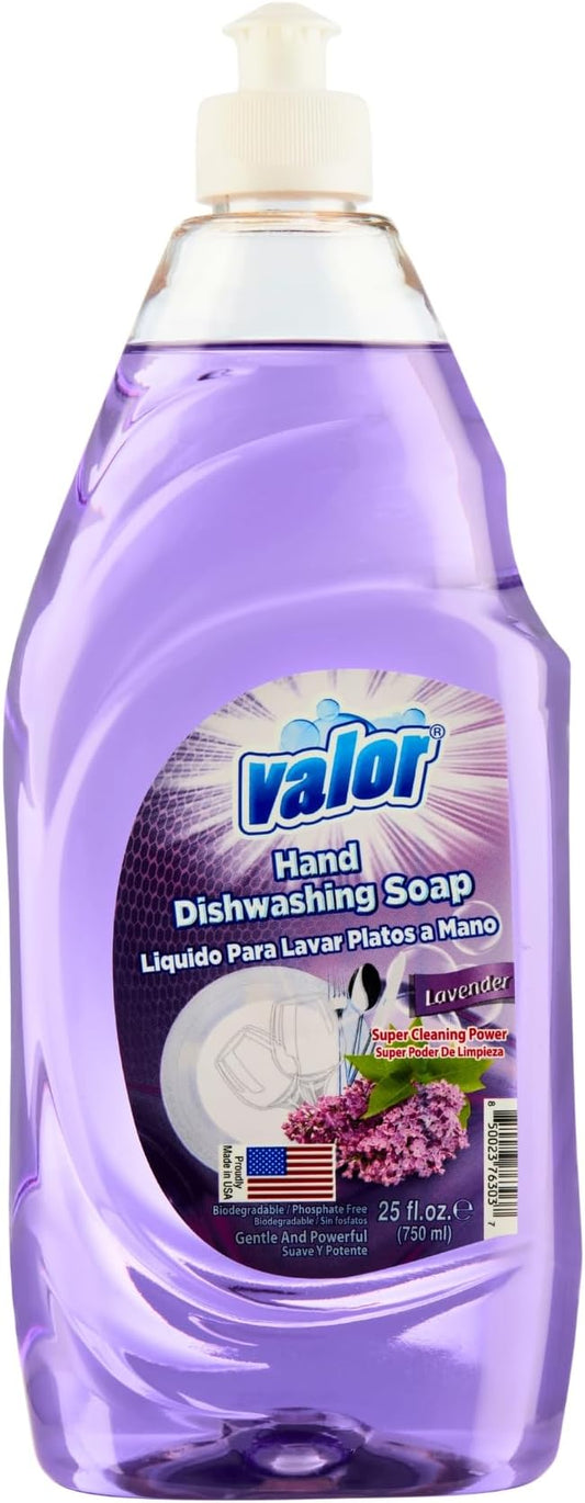 Valor Dishwashing Liquid, 25 fl oz – Dish Soap for Kitchen & Bathroom, Grease-Fighting, Gentle on Hands, Fast Rinse, Eco-Friendly Biodegradable Formula (25 fl oz (Pack of 1), Lavender)