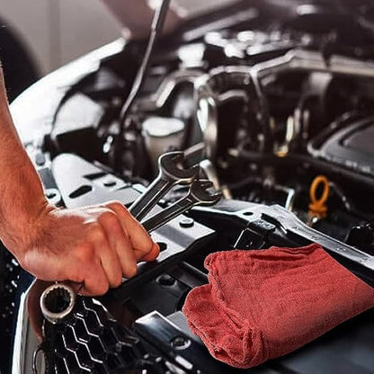 Shop Towels (Red, 50-Pack) - Bulk Cleaning Towel in a Bag, Mechanic Cotton Wipes for Car Maintenance, Auto Mechanics & Garage, Wipe Grease & Oil, Machine Wash & Reusable