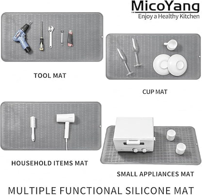 MicoYang Silicone Dish Drying Mat for Multiple Usage,Easy clean,Eco-friendly,Heat-resistant Silicone Mat for Kitchen Counter or Sink,Refrigerator or Drawer Liner Grey 5XL 36inches x 18inches