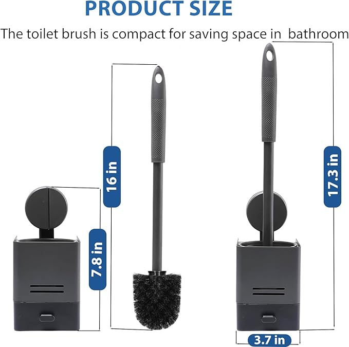 2Pack Toilet Brush and Holder Set,Suction Cups Wall Mounted Toilet Bowl Brush with Hideaway Caddy for Smooth Tiles/Glass,Toilet Cleaner Brush with Drip Tray for Bathroom Toilet RV Yacht Cleaning