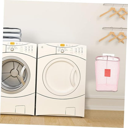 MAGICLULU Folding Wall-mounted Dirty Clothes Storage Basket Mesh Laundry Organizer Nail Hook Space-saving for Apartments and Hotels Pink