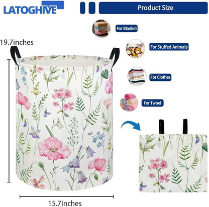 Baby Laundry Hamper kids laundry Basket Waterproof Laundry Bag for Bedroom Toy Clothes Organizer Room Décor(Pink Flower)