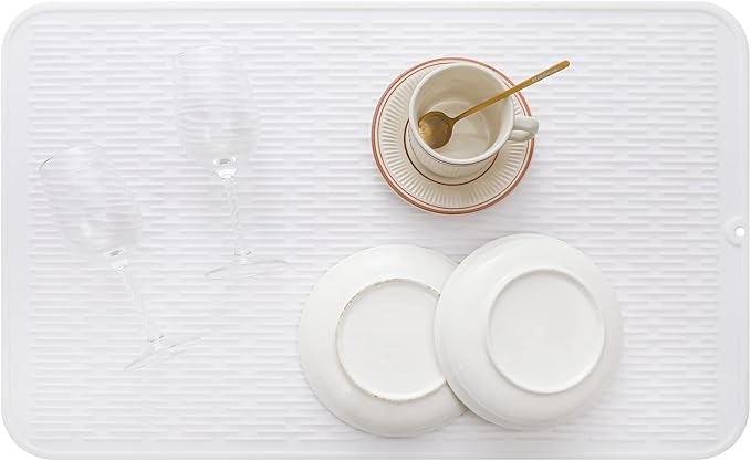 MicoYang Silicone Dish Drying Mat for Multiple Usage,Easy clean,Eco-friendly,Heat-resistant Silicone Mat for Kitchen Counter or Sink,Refrigerator or Drawer Liner White 3XL 28 inches x 18 inches