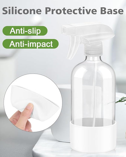 Rionisor Glass Spray Bottles with Silicone Sleeve Protection, Empty 16OZ Reusable Spray Bottles, Refillable Containers with Spray Nozzles for Cleaning Solutions, Plants and Essential Oils 1 Pack White