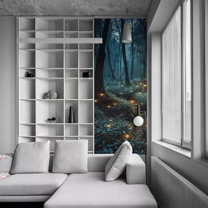 REDAMANCY Mystic Forest Tree Mushroom Firebee Peel and Stick Door Stickers Vinyl 3D Door Mural Decals Decor Wallpaper Self-Adhesive, Waterproof, Removable