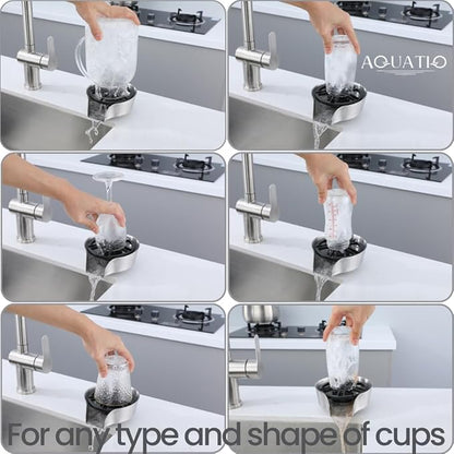 2 in1 Glass Rinser for Kitchen Sink - Stainless Steel Cup Cleaner - Counter Top Bottle Washer - Kitchen Sink Accessories - Attachements - Sink Sprayer (Nickel)