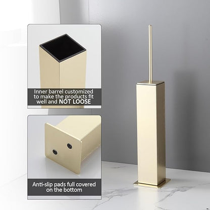 BGL Toilet Brush with Holder Set Brushed Gold Aluminium Standing for Bathroom Toilet Bowl Cleaner Brush and Holder Set, Square Design