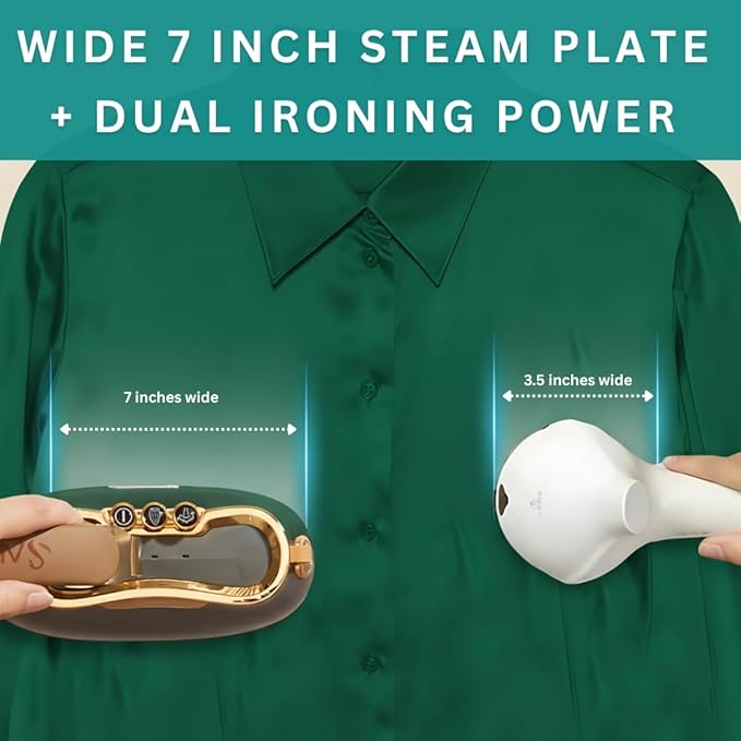 SALAV® Retro Edition Duopress Handheld Garment Steamer & Iron, Ceramic Plate, 1000W, No Drip Steam, Vertical & Horizontal Steam, Emerald - Removes Wrinkles & Refreshes Clothes, Vintage Style