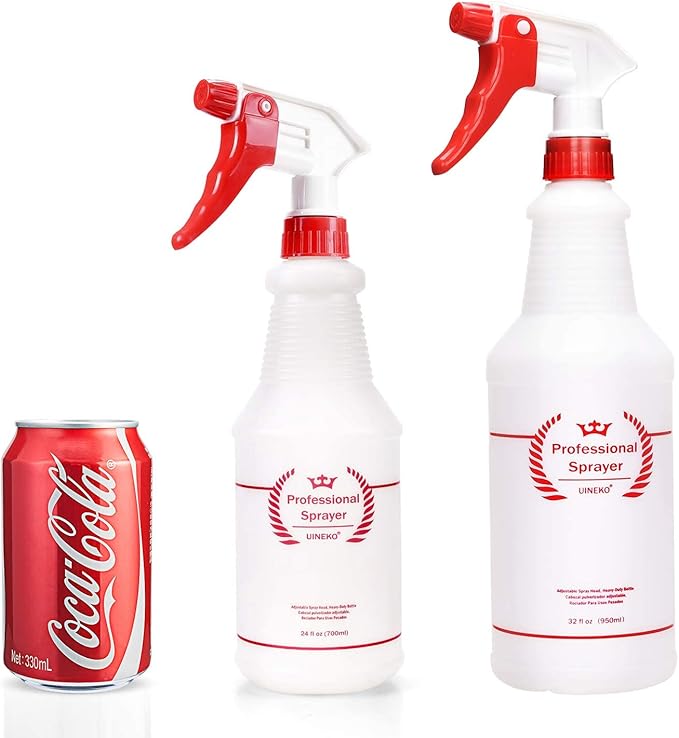 Uineko Plastic Spray Bottle (4 Pack, 32 Oz, All-Purpose) Heavy Duty Spraying Bottles Leak Proof Mist Empty Water Bottle for Cleaning Solution Planting Pet with Adjustable Nozzle and Measurements