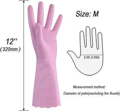 HSL Household Cleaning Gloves - Reusable Kitchen Dishwashing Gloves with Latex free, Cotton lining, Waterproof, Non-Slip (Medium, 3 Pairs)