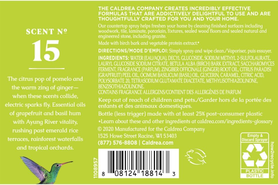 Caldrea Multi-surface Countertop Spray Cleaner, Made with Vegetable Protein Extract, Ginger Pomelo, 16 oz, 3 Pack