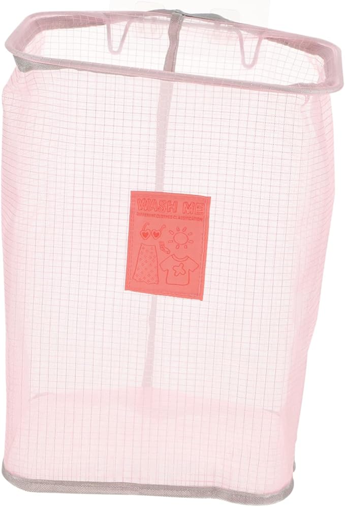 Wall-mounted Foldable Laundry Basket Space-saving Clothes Storage Organizer for Bathroom Bedroom and Laundry Mesh Design with Nail Hook Stylish Pink Color