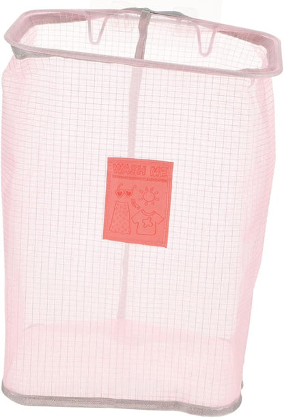 Wall-mounted Foldable Laundry Basket Space-saving Clothes Storage Organizer for Bathroom Bedroom and Laundry Mesh Design with Nail Hook Stylish Pink Color