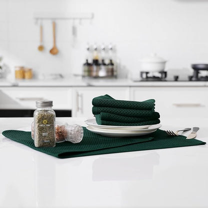 Kitinjoy 100% Cotton Waffle Weave Kitchen Hand Towels (13 X 28 Inches, Blackish Green), 8-Pack Super Soft and Absorbent Dish Towel for Drying Dishes