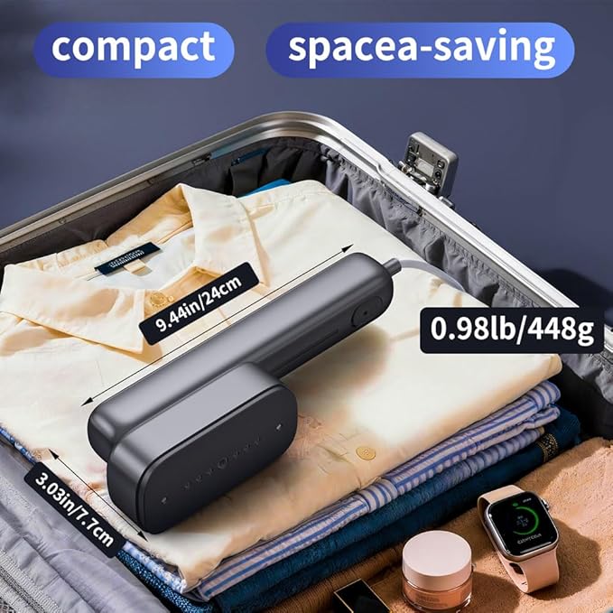 Portable Clothes Steamer Handheld for Travel, 110-230V Dual Voltage, 2in1 Mini Steamer & Iron for Clothes, 30s Fast Heat Up, Compact for Home, Office & Travel