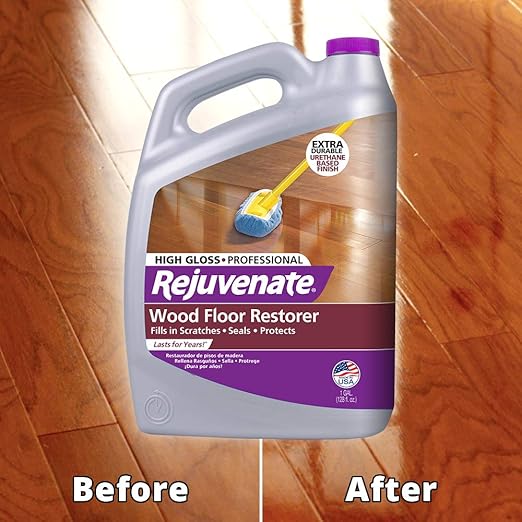 Rejuvenate Professional Wood Floor Restorer and Polish with Durable Finish Application High Gloss Finish 128oz & All Fllors Cleaner 128oz