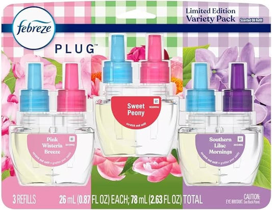 Generic Febreze Plug with Fade Defy Technology Air Freshener - New Limited Edition - (3) of 0.87 fl oz Refills (Floral Variety Pack), Clear